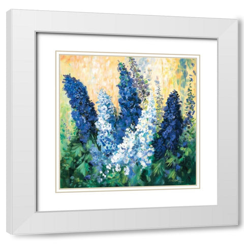 Larkspur in blues White Modern Wood Framed Art Print with Double Matting by Schottler, Katharina