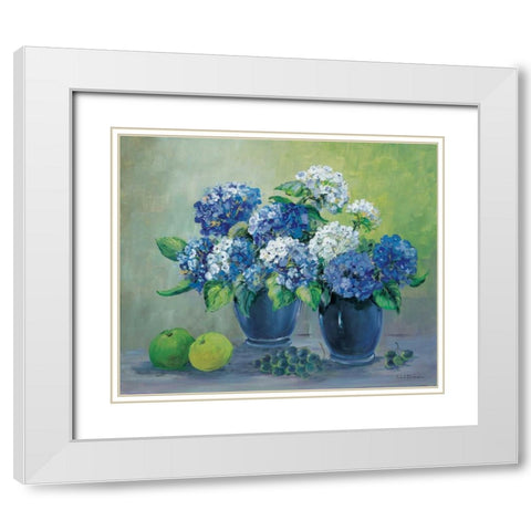 Blooms in blue White Modern Wood Framed Art Print with Double Matting by Schottler, Katharina