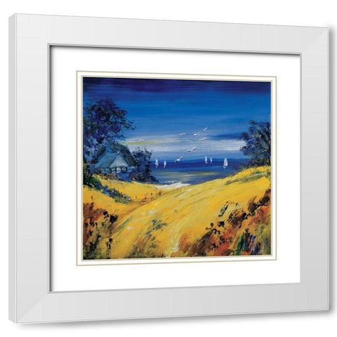 The sea and birds White Modern Wood Framed Art Print with Double Matting by Schottler, Katharina