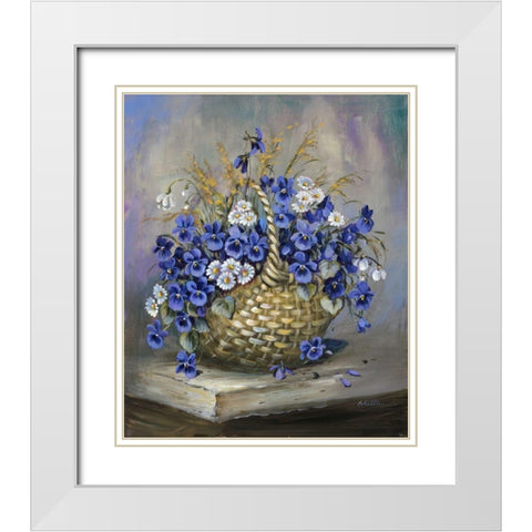 Basket in blue White Modern Wood Framed Art Print with Double Matting by Schottler, Katharina