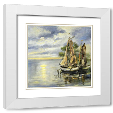 Boats lie at anchor White Modern Wood Framed Art Print with Double Matting by Schottler, Katharina