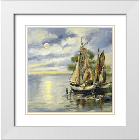 Boats lie at anchor White Modern Wood Framed Art Print with Double Matting by Schottler, Katharina