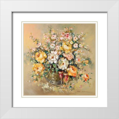 Bouqette classico I White Modern Wood Framed Art Print with Double Matting by Schottler, Katharina