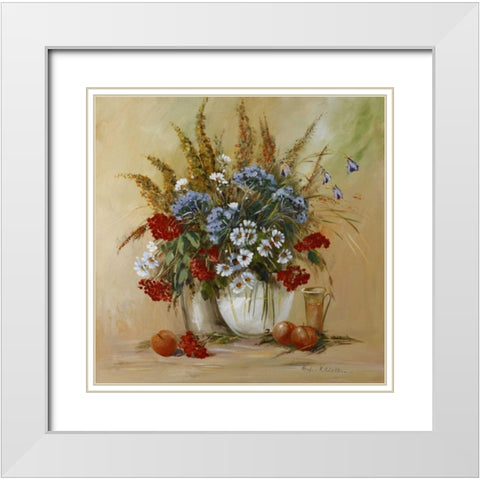 Classico Flowers White Modern Wood Framed Art Print with Double Matting by Schottler, Katharina