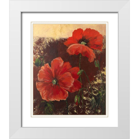 Redfloral II White Modern Wood Framed Art Print with Double Matting by Schottler, Katharina