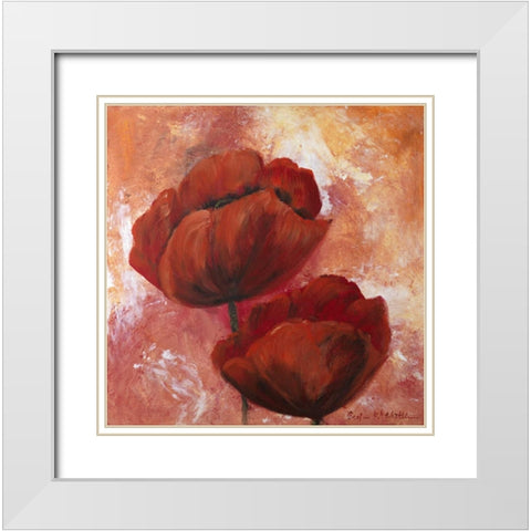 Poppy Red  White Modern Wood Framed Art Print with Double Matting by Schottler, Katharina