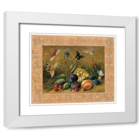 Fruits and papillons White Modern Wood Framed Art Print with Double Matting by du Ciel, Milieu
