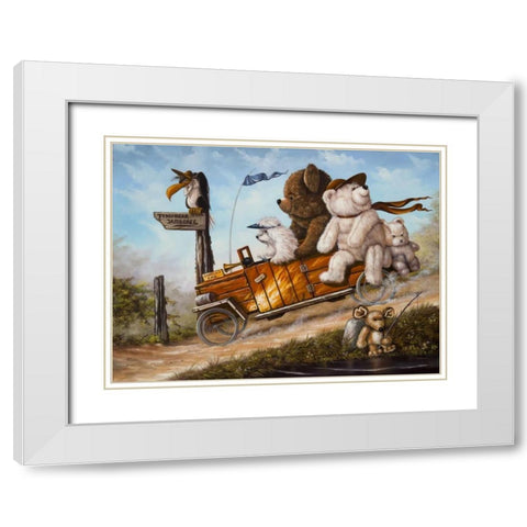 Teddy Bear trip II White Modern Wood Framed Art Print with Double Matting by Schutte, Michel