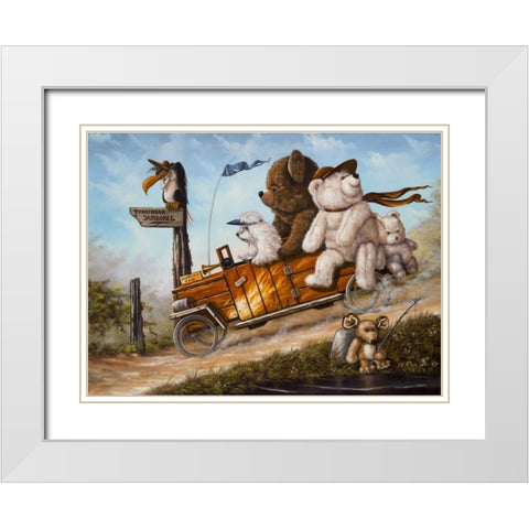 Teddy Bear trip II White Modern Wood Framed Art Print with Double Matting by Schutte, Michel