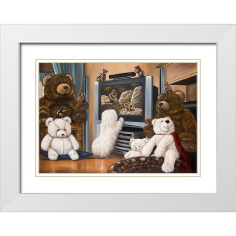 Friends playing White Modern Wood Framed Art Print with Double Matting by Schutte, Michel