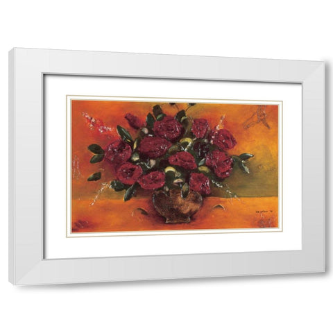 Bouqet Red Flowers White Modern Wood Framed Art Print with Double Matting by Pelzer-Janssen, Ine