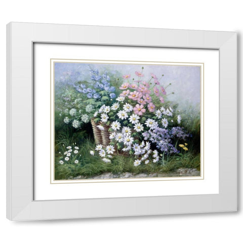 Flowers for Elly White Modern Wood Framed Art Print with Double Matting by Motz, Peter