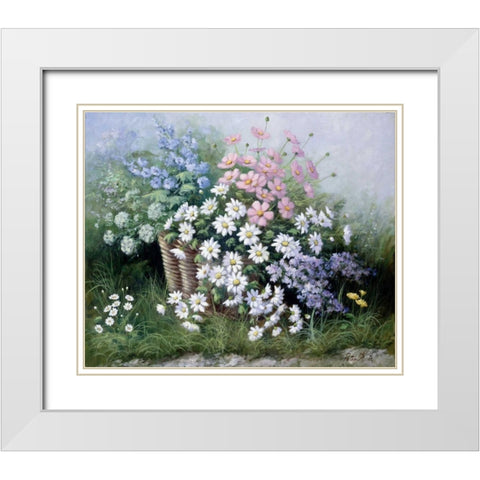 Flowers for Elly White Modern Wood Framed Art Print with Double Matting by Motz, Peter