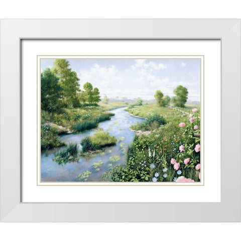 Summer White Modern Wood Framed Art Print with Double Matting by Motz, Peter