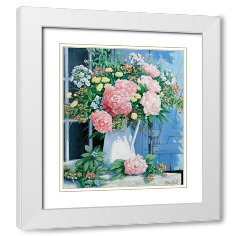 Peonies White Modern Wood Framed Art Print with Double Matting by Motz, Peter