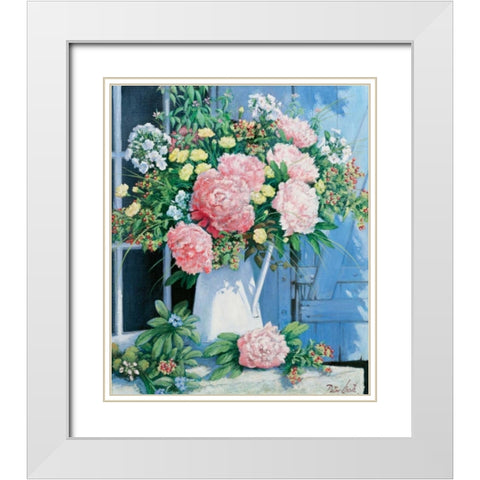 Peonies White Modern Wood Framed Art Print with Double Matting by Motz, Peter