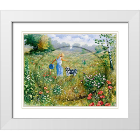 Joyful White Modern Wood Framed Art Print with Double Matting by Motz, Peter