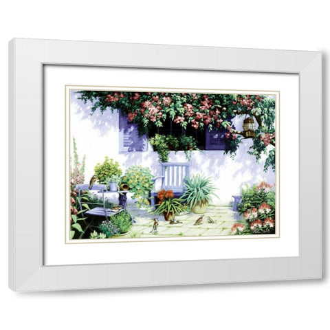 Sparrows White Modern Wood Framed Art Print with Double Matting by Motz, Peter