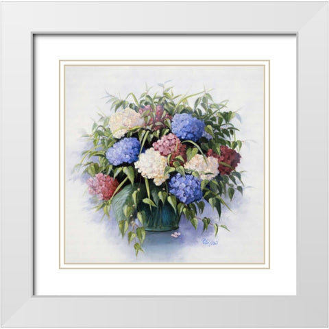 Mixed Hydrangia White Modern Wood Framed Art Print with Double Matting by Motz, Peter