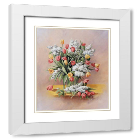 Tulips II White Modern Wood Framed Art Print with Double Matting by Motz, Peter