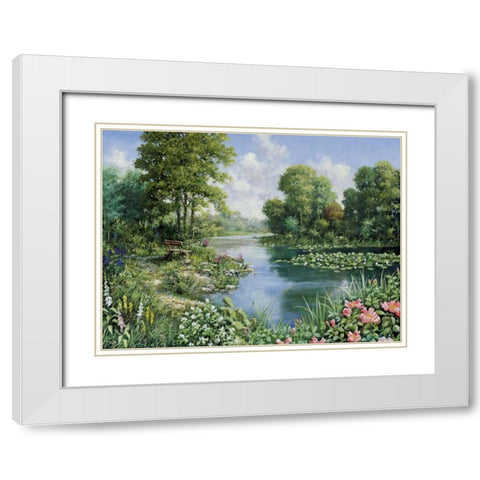 The pond I White Modern Wood Framed Art Print with Double Matting by Motz, Peter