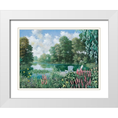 The pond II White Modern Wood Framed Art Print with Double Matting by Motz, Peter