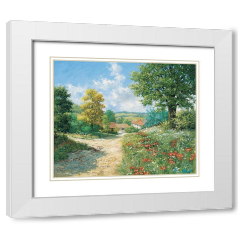 Springtime White Modern Wood Framed Art Print with Double Matting by Motz, Peter