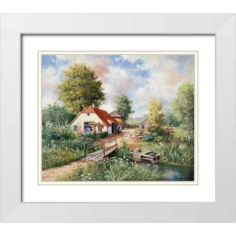 Cottage farm White Modern Wood Framed Art Print with Double Matting by Motz, Peter