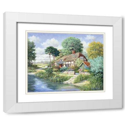 Cottage house White Modern Wood Framed Art Print with Double Matting by Motz, Peter