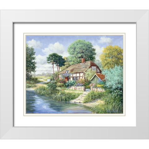 Cottage house White Modern Wood Framed Art Print with Double Matting by Motz, Peter