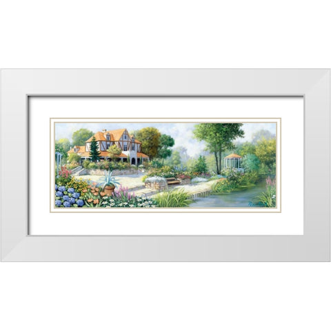 English cottage White Modern Wood Framed Art Print with Double Matting by Motz, Peter