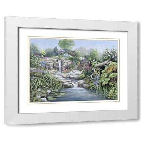 Waterfall White Modern Wood Framed Art Print with Double Matting by Motz, Peter