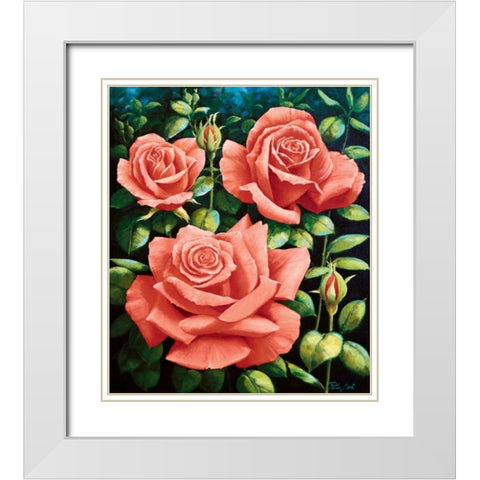 Roses White Modern Wood Framed Art Print with Double Matting by Motz, Peter