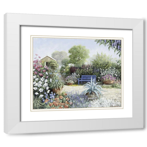 Lindas Garden White Modern Wood Framed Art Print with Double Matting by Motz, Peter