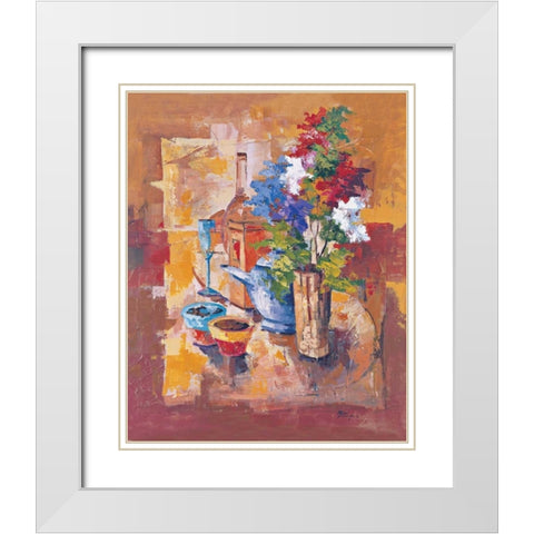 Composizione con fiori White Modern Wood Framed Art Print with Double Matting by di Viccaro, Roberto