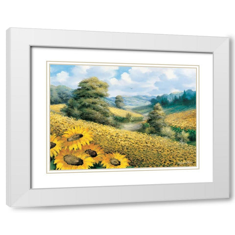 Sunflower hill White Modern Wood Framed Art Print with Double Matting by Withaar, Reint