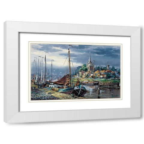 Picturesque harbour view White Modern Wood Framed Art Print with Double Matting by Withaar, Reint