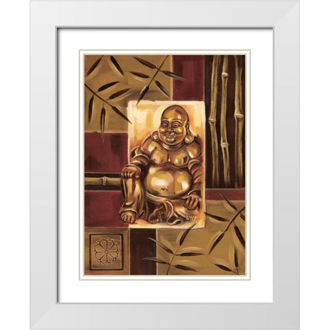 Buddha Laughing White Modern Wood Framed Art Print with Double Matting by Fields, Wendy