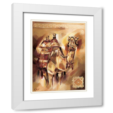 Camels I White Modern Wood Framed Art Print with Double Matting by Fields, Wendy