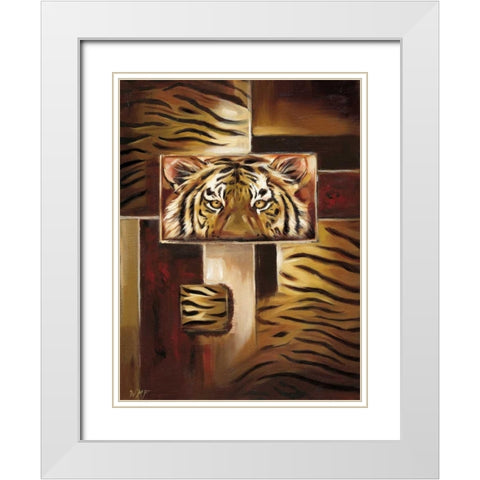 Tigers print White Modern Wood Framed Art Print with Double Matting by Fields, Wendy