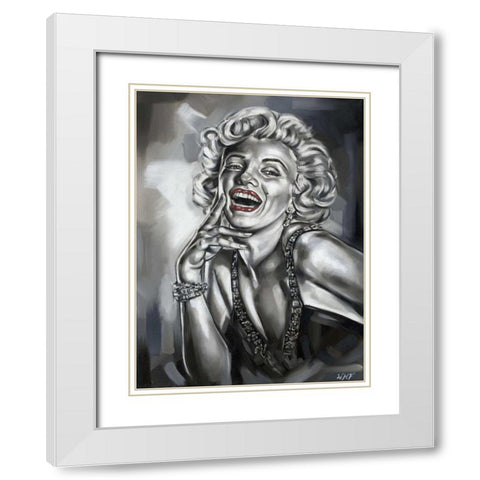 Marilin Monro White Modern Wood Framed Art Print with Double Matting by Fields, Wendy