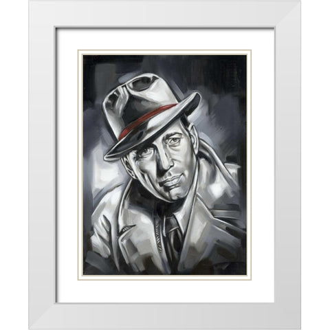 Humphrey Bogart White Modern Wood Framed Art Print with Double Matting by Fields, Wendy