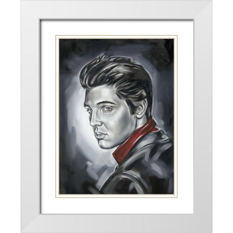 Elvis Presley White Modern Wood Framed Art Print with Double Matting by Fields, Wendy