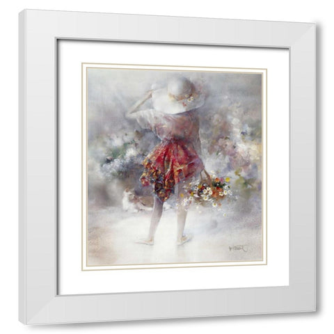 Flower-girl White Modern Wood Framed Art Print with Double Matting by Haenraets, Willem