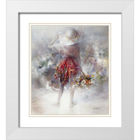 Flower-girl White Modern Wood Framed Art Print with Double Matting by Haenraets, Willem