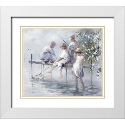 Fishing fun White Modern Wood Framed Art Print with Double Matting by Haenraets, Willem