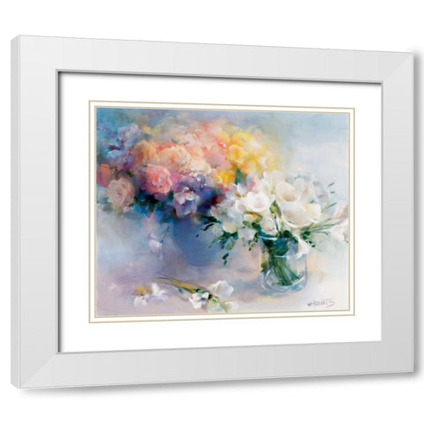 Rhyme of flowers White Modern Wood Framed Art Print with Double Matting by Haenraets, Willem