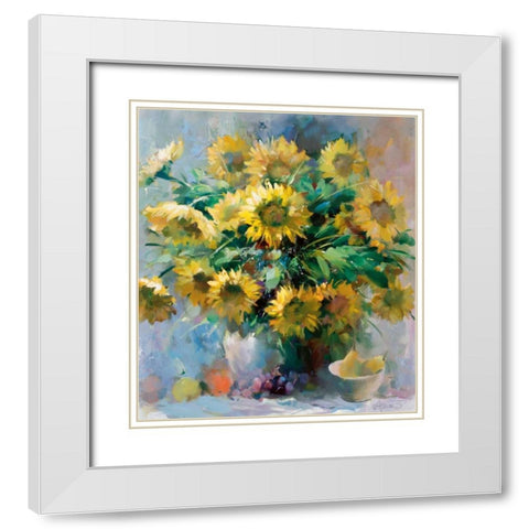 Sunflowers White Modern Wood Framed Art Print with Double Matting by Haenraets, Willem