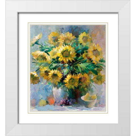 Sunflowers White Modern Wood Framed Art Print with Double Matting by Haenraets, Willem