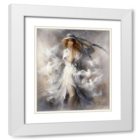 Pigeons White Modern Wood Framed Art Print with Double Matting by Haenraets, Willem